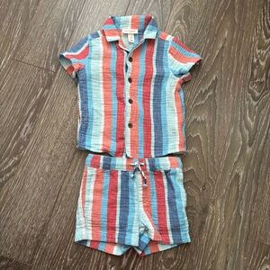 Cat & Jack Muslin Striped Button-Up Shirt and Shorts Set